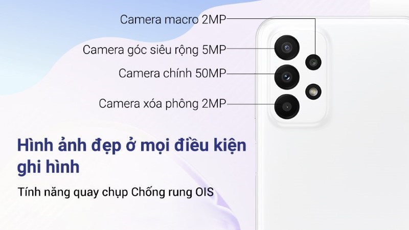 Samsung Galaxy A23 4GB là điện thoại 4 camera với camera chính có độ phân giải lên đến 50 MP