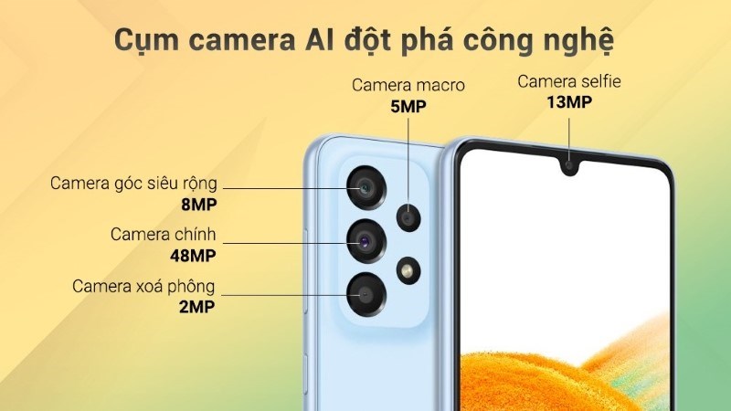  Điện thoại Samsung Galaxy A33 5G 6GB được trang bị 4 camera với nhiều tính năng đặc biệt xóa phông, time lapse