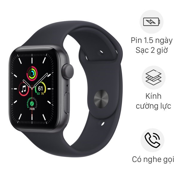 Apple Watch SE 44mm viền nhôm dây silicone màu xanh đen