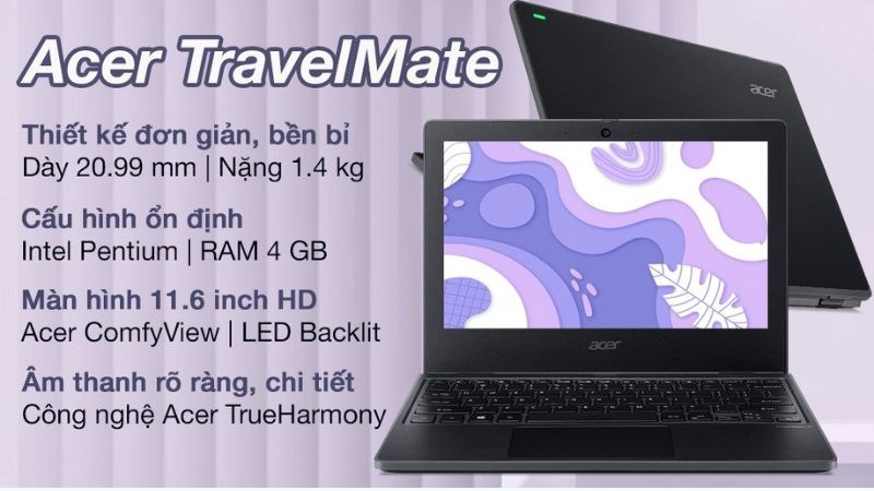 Laptop Acer TravelMate B3 TMB31 với thiết kế dành riêng cho các em học sinh, sinh viên