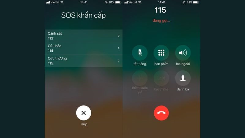 Thực hiện cuộc gọi khẩn cấp nhưng không để cuộc gọi được kết nối