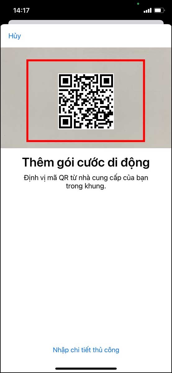 Quét mã QR để thiết lập eSIM