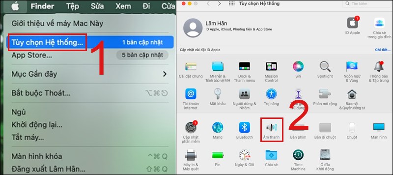 Chọn Cài đặt hệ thống (System Settings), bấm vào Âm thanh