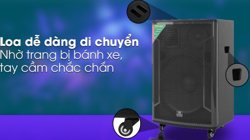 Loa có bánh xe dễ dàng di chuyển