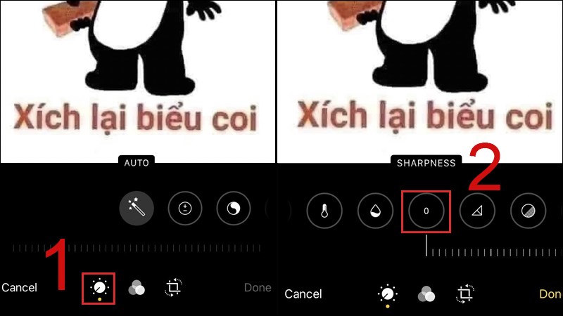 Nhấn vào biểu tượng hình tam rỗng độ nét Nhấn vào biểu tượng hình tam rỗng độ nét