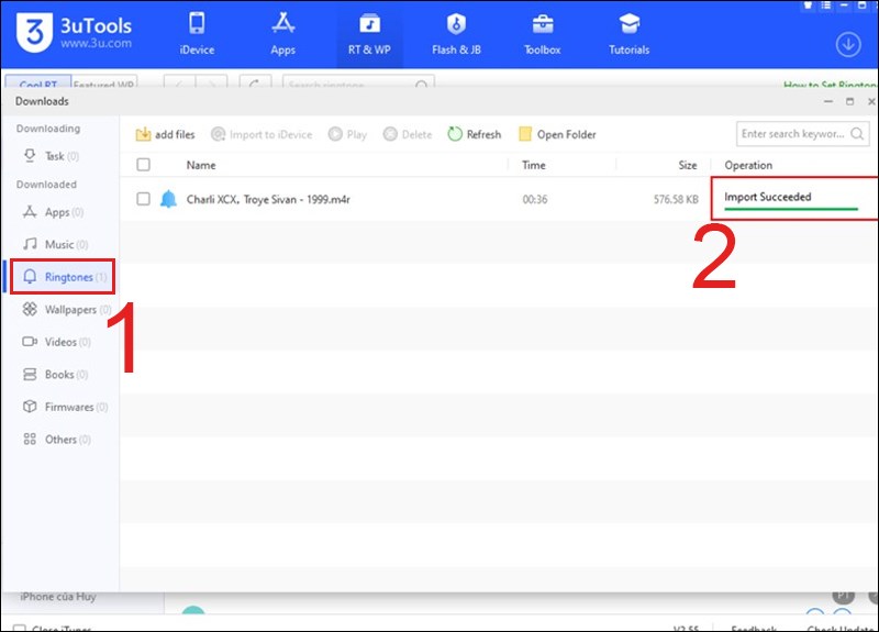 Thông báo Import Succeeded tức là đã thêm vào iPhone 