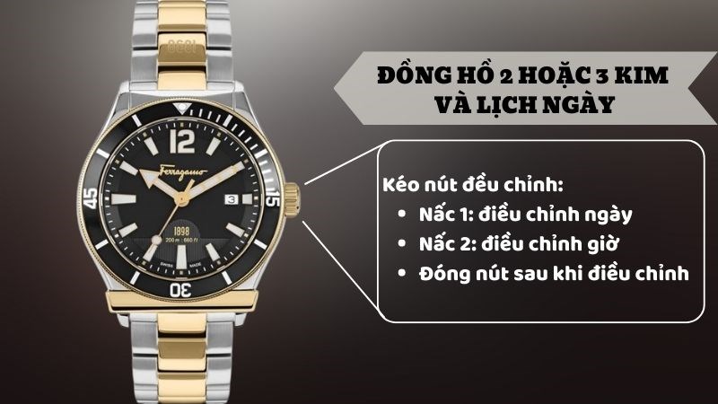 Cách điều chỉnh ngày và giờ của đồng hồ Salvatore Ferragamo Cách điều chỉnh ngày và giờ của đồng hồ Salvatore Ferragamo
