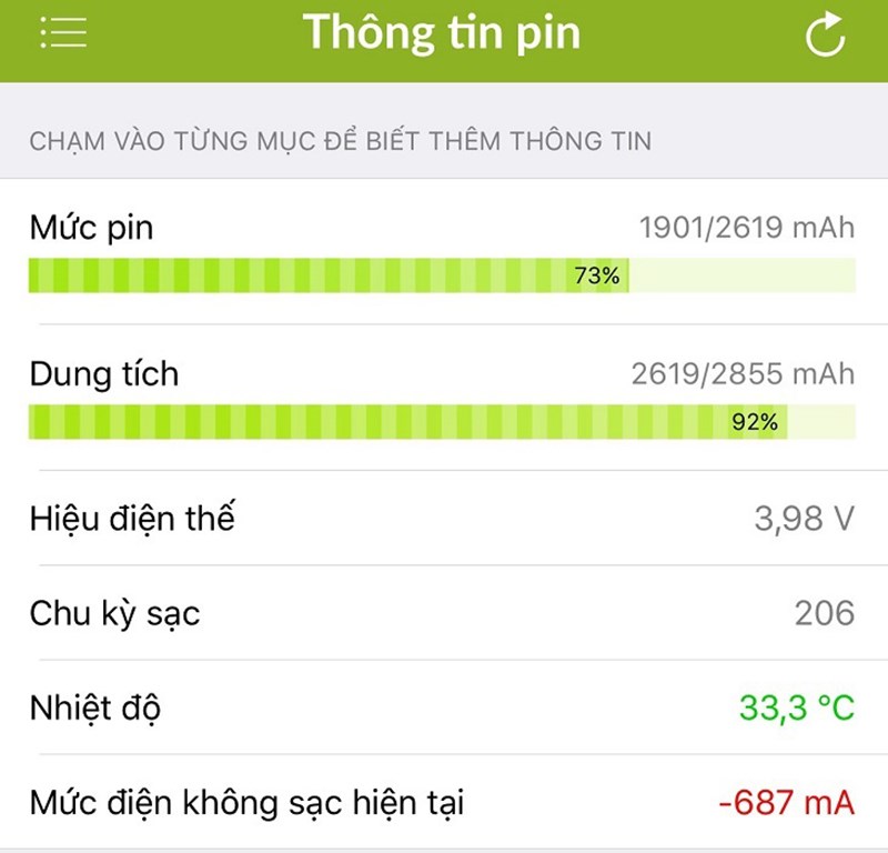 Chọn thông tin pin