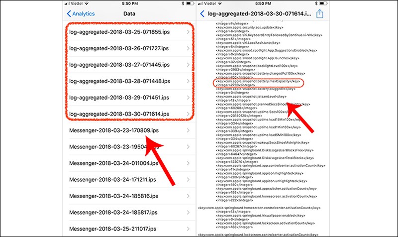 Xem dung lượng pin iPhone bằng tính năng Analytics