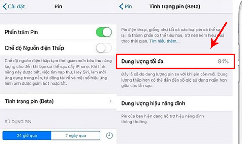 Mục “Maximum Capacity” xem được phần trăm dung lượng pin còn lại