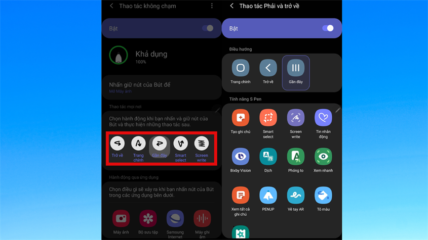 Người dùng được phép truy cập vào để biết các cử chỉ không khí trên bút Người dùng được phép truy cập vào để biết các cử chỉ không khí trên bút