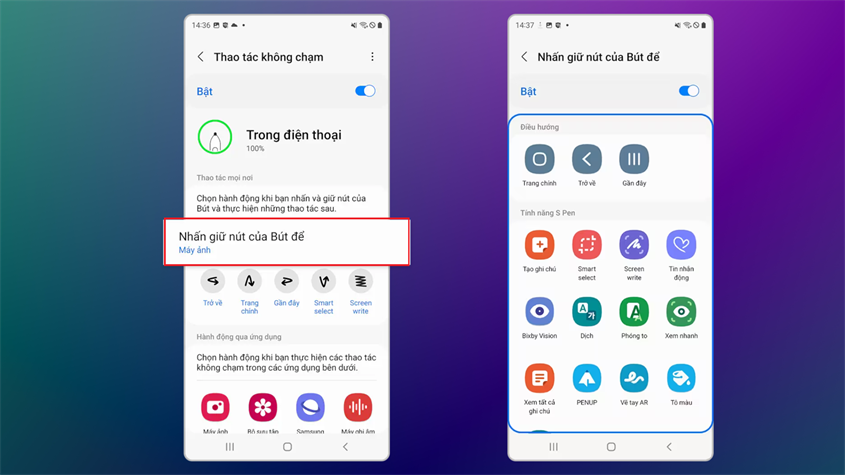 Bạn có thể chạy ứng dụng bằng cách giữ nhấn nút S Pen Bạn có thể chạy ứng dụng bằng cách giữ nhấn nút S Pen