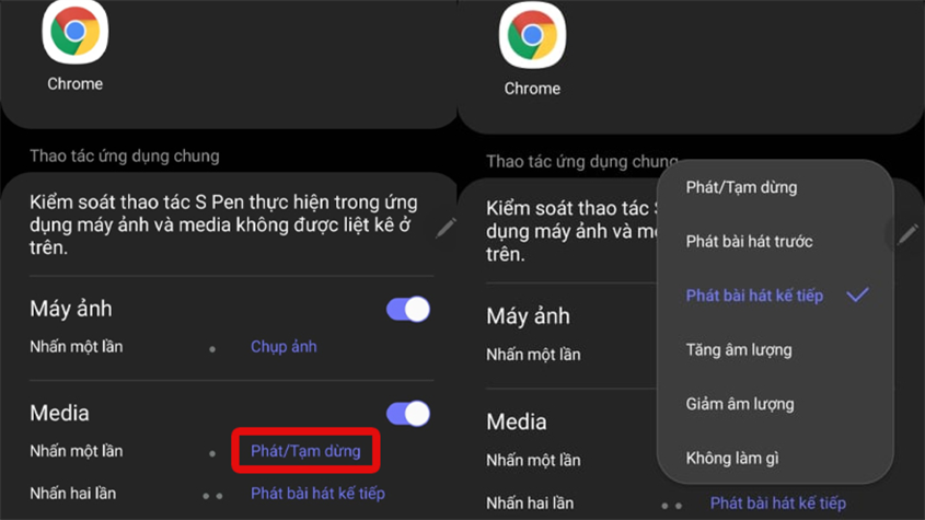 S Pen thành điều khiển từ xa bạn dùng để phát/tạm dừng trình phát nhạc S Pen thành điều khiển từ xa bạn dùng để phát/tạm dừng trình phát nhạc