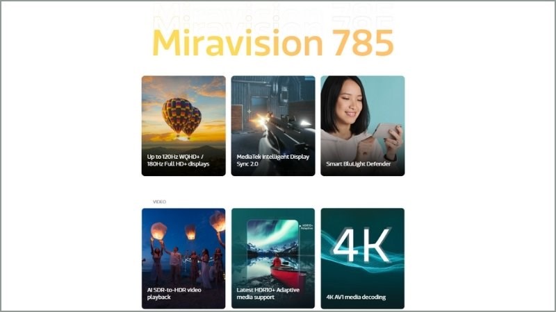 Công nghệ MediaTek MiraVision 785 gồm nhiều tính năng nổi bật Công nghệ MediaTek MiraVision 785 gồm nhiều tính năng nổi bật