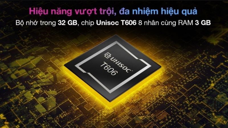 Sỡ hữu con chip Unisoc T606 đáp ứng ổn các nhu cầu sử dụng hằng ngày