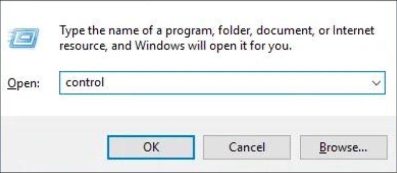 Nhấn Windows Key + R, gõ control và nhấn Enter Nhấn Windows Key + R, gõ control và nhấn Enter