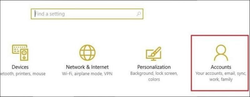 Nhấn Windows Key + I để mở Settings > Chọn mục Accounts Nhấn Windows Key + I để mở Settings > Chọn mục Accounts