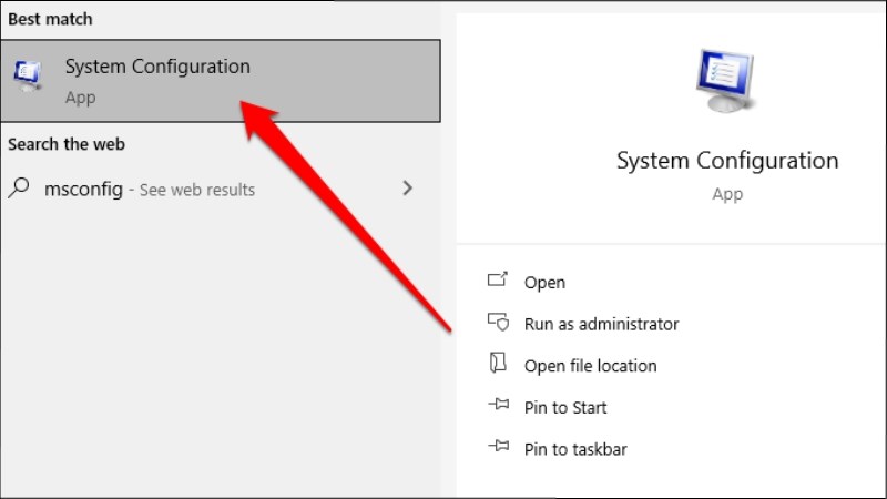 Nhập msconfig và chọn System Configuration Nhập msconfig và chọn System Configuration