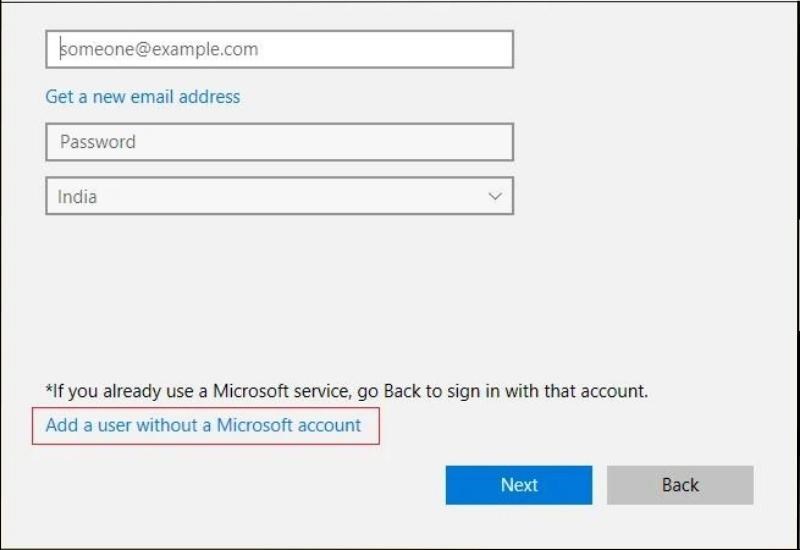 Chọn Add a user without a Microsoft account Chọn Add a user without a Microsoft account
