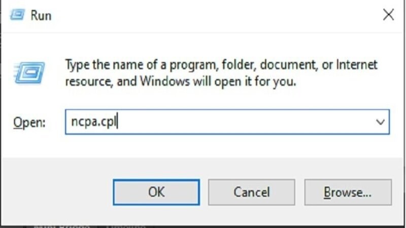 Nhập lệnh ncpa.cpl để mở Network Connections