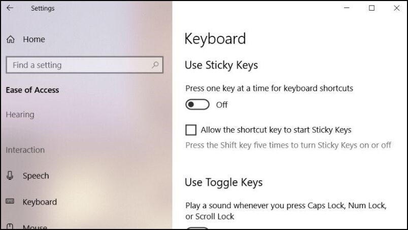 Cách tắt Stickykeys Win 10 bằng cách sử dụng tính năng Ease of Access