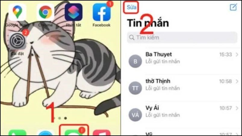 Vào ứng dụng Tin nhắn trên điện thoại và chọn chỉnh sửa 