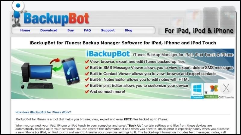 Giao diện ứng dụng iBackupbot