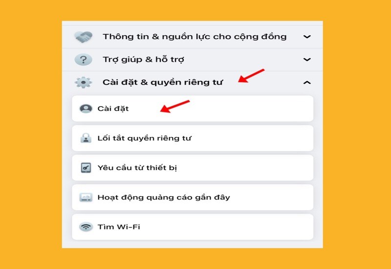 Bấm chọn Cài đặt & quyền riêng tư, sau đó, bấm chọn Cài đặt Bấm chọn Cài đặt & quyền riêng tư, sau đó, bấm chọn Cài đặt