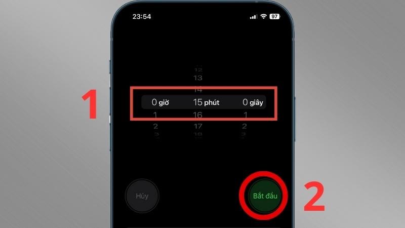 Thiết lập thời gian tắt nhạc phù hợp > Chọn Bắt đầu