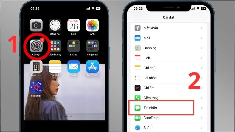 Mở Cài đặt > Chọn vào mục Tin nhắn Mở Cài đặt > Chọn vào mục Tin nhắn