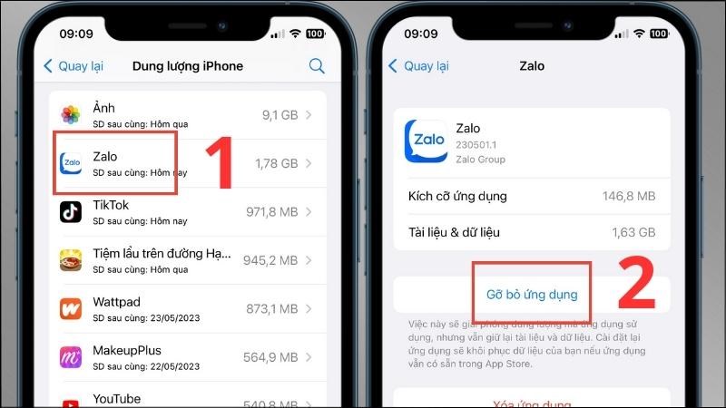 Chọn những ứng dụng đã lâu không sử dụng > Chọn Gỡ bỏ ứng dụng Chọn những ứng dụng đã lâu không sử dụng > Chọn Gỡ bỏ ứng dụng