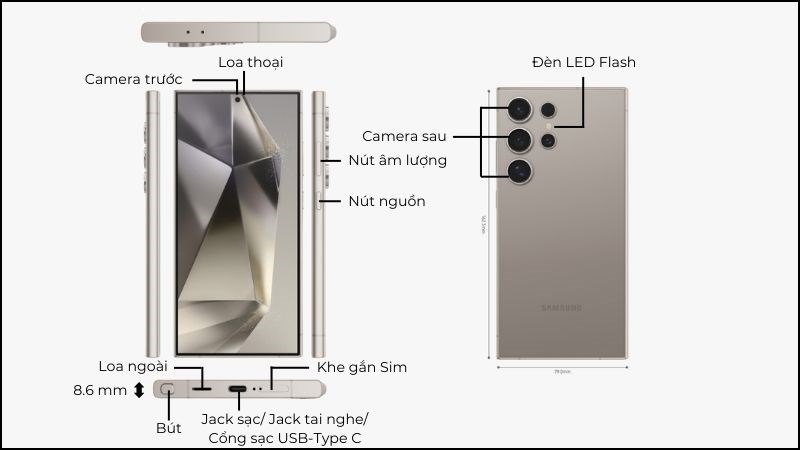 Thiết kế của điện thoại Samsung Galaxy S24 Ultra