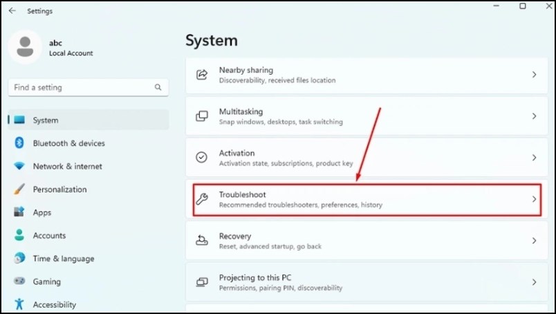 Nhấp vào Troubleshoot