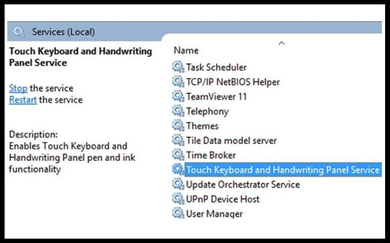 Click chọn cột Name > Click Touch Keyboard and Handwriting Panel Service Click chọn cột Name > Click Touch Keyboard and Handwriting Panel Service