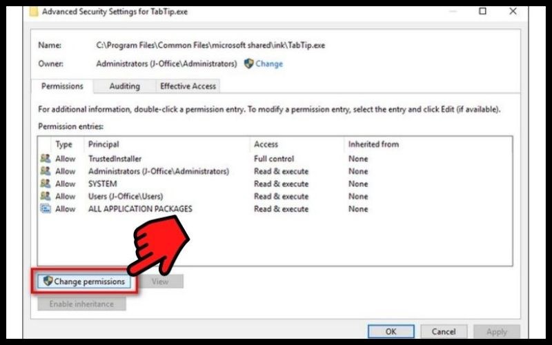 Click chọn Change Permission Click chọn Change Permission