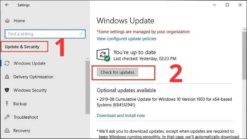 Bấm chọn Updates & Security > Chọn Check for updates