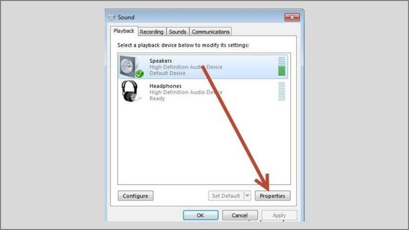 Chọn Speakers sau đó chọn Properties 