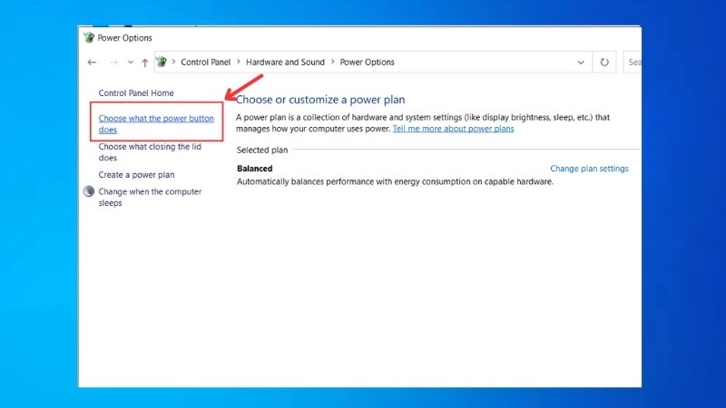Khung bên trái chọn Choose what the power buttons do