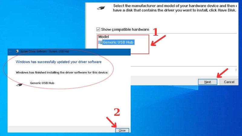 Chọn Generic USB Hub > Next để tiến hành cập nhật 