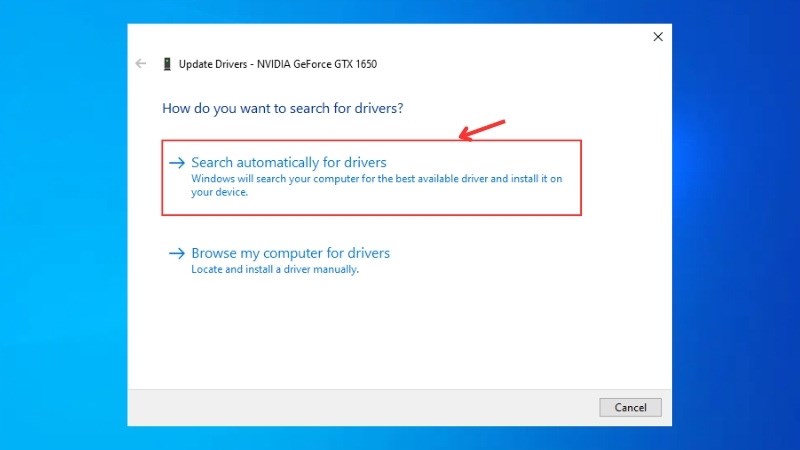 Chọn Search Automatically for updated driver software  
