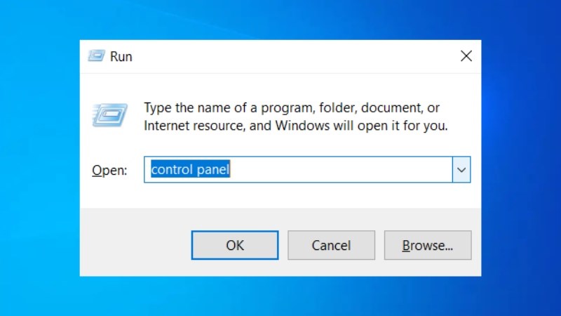 Nhập Control Panel và ô tìm kiếm và chọn OK để mở cửa sổ Nhập Control Panel và ô tìm kiếm và chọn OK để mở cửa sổ