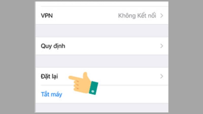 Tiếp tục chọn mục Đặt lại