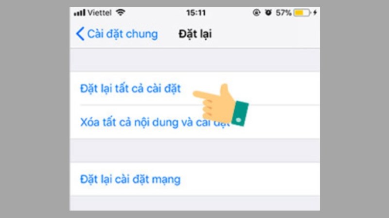 Sau đó chọn mục Đặt lại tất cả cài đặt