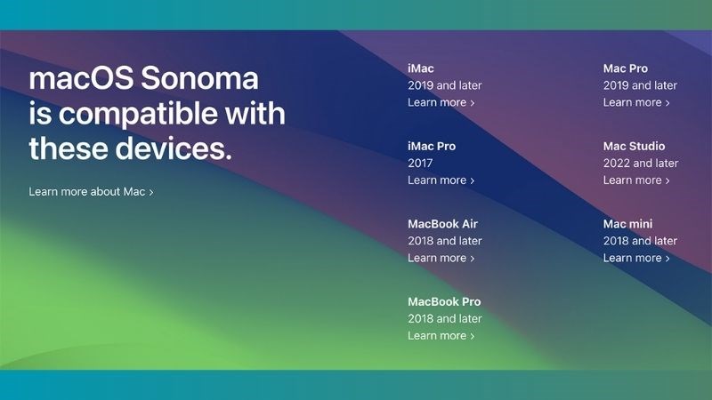 Thiết bị tương thích với macOS Sonoma Thiết bị tương thích với macOS Sonoma