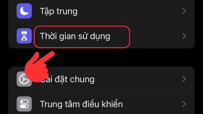 Chọn Thời gian sử dụng (Screen Time) Chọn Thời gian sử dụng (Screen Time)