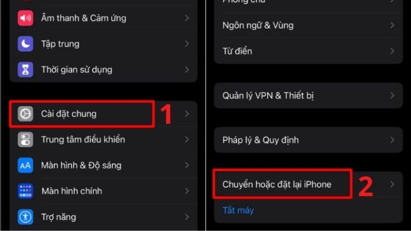 Tìm mục Tìm mục Chuyển hoặc đặt lại iPhone