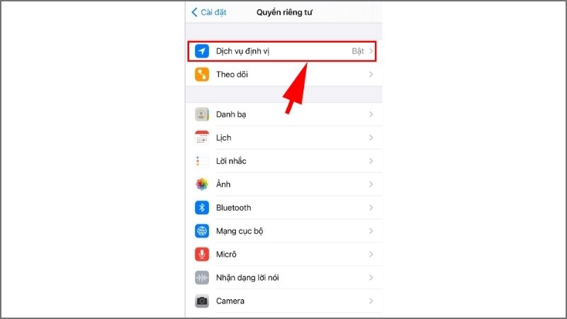 Tại mục Dịch vụ định vị đang bật > Chọn Dịch vụ định vị Tại mục Dịch vụ định vị đang bật > Chọn Dịch vụ định vị