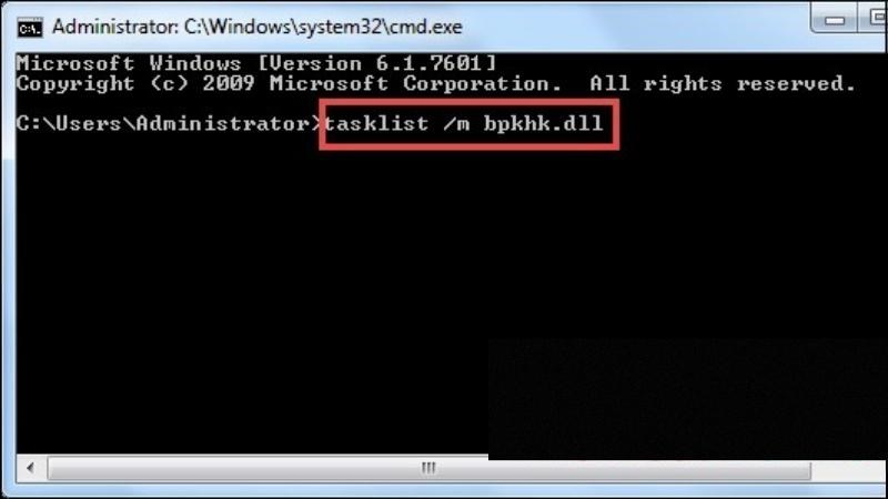 Nhập lệnh tasklist /m bpkhk.dll > Nhấn Enter