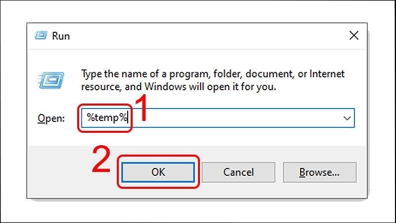 Nhấn Windows + R > Gõ %temp% > Chọn OK