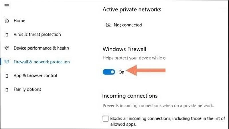 Quay lại phần Windows Firewall > Chọn On